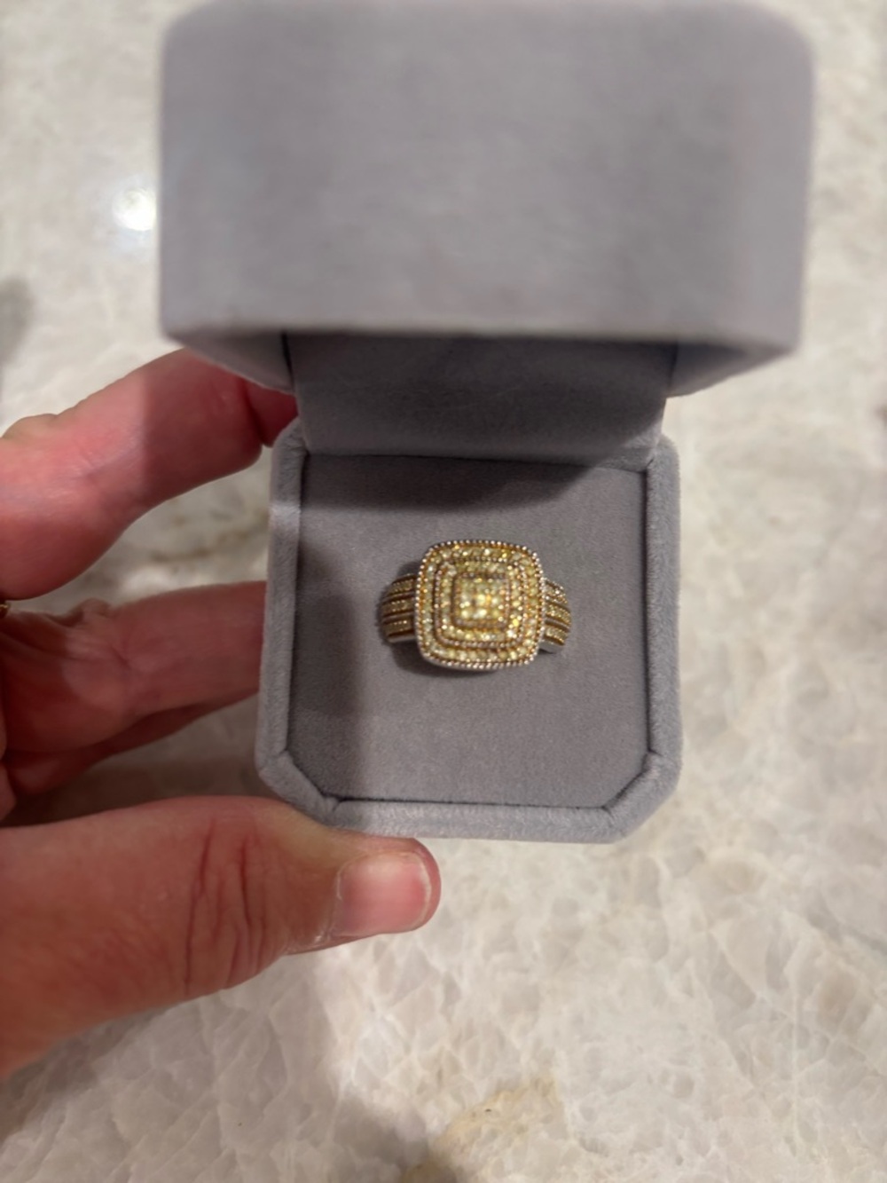 Yellow diamond Stacked Square Halo 925 sterling silver with Pave Stones size 5 - Picture 2 of 6